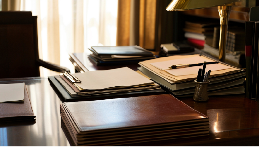 An image of a desk in a law office